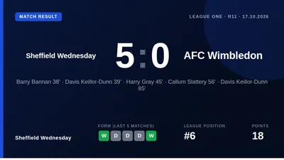 Sheffield Wednesday moved into the League One playoff places with a dominant 5-0 victory over AFC Wimbledon at...